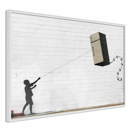 Paris Prix - Affiche Murale Encadrée Banksy Fridge Kite 90 x 60 cm Blanc Paris Prix  - Décoration
