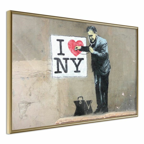 Paris Prix - Affiche Murale Encadrée Banksy I Heart NY 45 x 30 cm Or Paris Prix  - Bonnes affaires Décoration