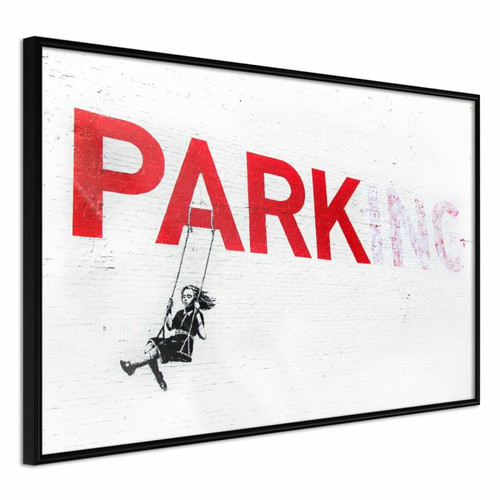 Paris Prix - Affiche Murale Encadrée Banksy Parking 30 x 20 cm Noir Paris Prix  - Décoration Noir et blanc