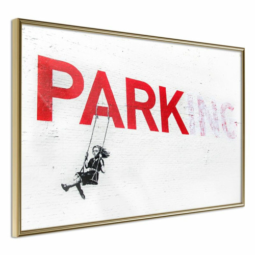 Paris Prix - Affiche Murale Encadrée Banksy Parking 90 x 60 cm Or Paris Prix  - Décoration