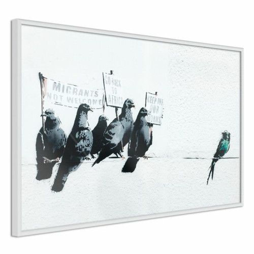 Paris Prix - Affiche Murale Encadrée Banksy Pigeons 30 x 20 cm Blanc Paris Prix  - Affiches, posters