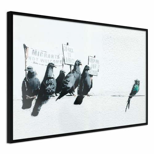 Paris Prix - Affiche Murale Encadrée Banksy Pigeons 30 x 20 cm Noir Paris Prix  - Décoration