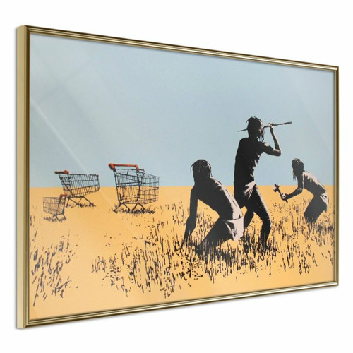 Paris Prix - Affiche Murale Encadrée Banksy Trolley Hunters 90 x 60 cm Or Paris Prix  - Maison Or