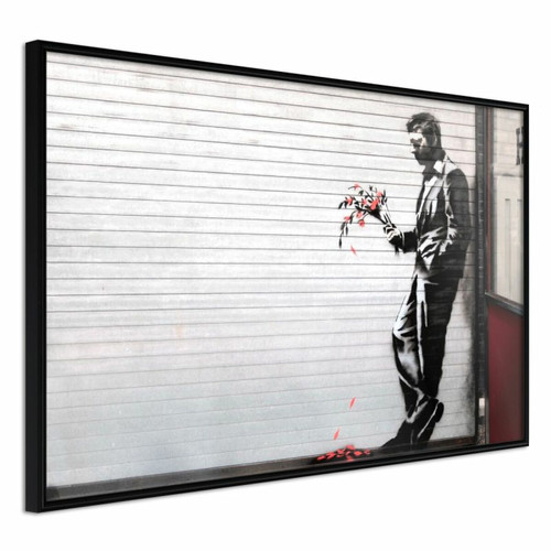 Paris Prix - Affiche Murale Encadrée Banksy Waiting in Vain 30 x 20 cm Noir Paris Prix  - Décoration