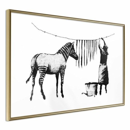 Paris Prix - Affiche Murale Encadrée Banksy Washing Zebra Stripes 30 x 20 cm Or Paris Prix  - Affiches, posters Jaune