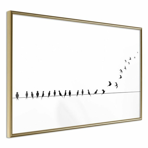 Paris Prix - Affiche Murale Encadrée Birds on a Wire 90 x 60 cm Or Paris Prix  - Affiches, posters Jaune
