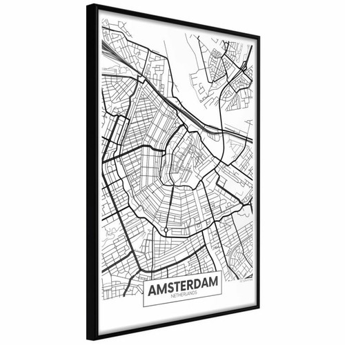 Paris Prix - Affiche Murale Encadrée City map Amsterdam 20 x 30 cm Noir Paris Prix  - Décoration Noir et blanc