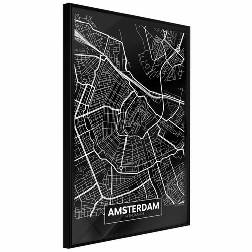 Paris Prix - Affiche Murale Encadrée City Map Amsterdam Dark 40 x 60 cm Noir Paris Prix  - Décoration