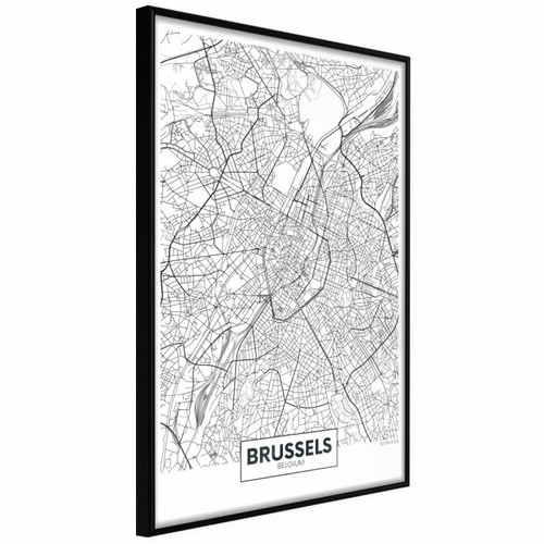 Paris Prix - Affiche Murale Encadrée City map Brussels 40 x 60 cm Noir Paris Prix  - Décoration