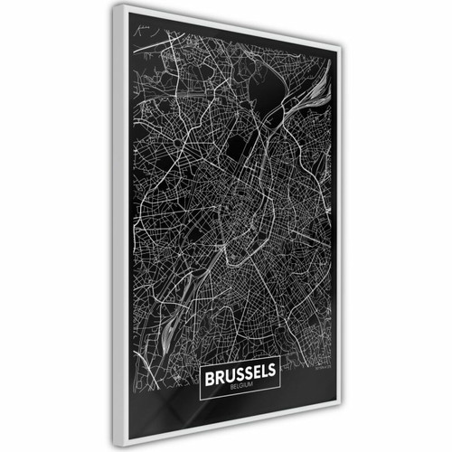 Paris Prix - Affiche Murale Encadrée City Map Brussels Dark 30 x 45 cm Blanc Paris Prix  - Maison