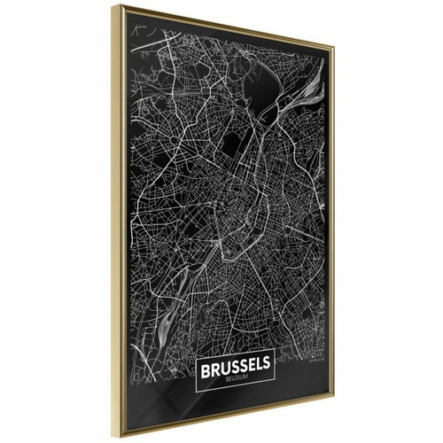 Paris Prix - Affiche Murale Encadrée City Map Brussels Dark 30 x 45 cm Or Paris Prix - Affiches, posters Jaune