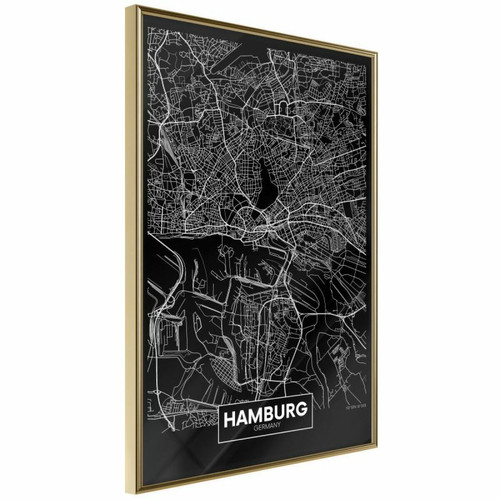 Paris Prix - Affiche Murale Encadrée City Map Hamburg Dark 40 x 60 cm Or Paris Prix  - Affiches, posters