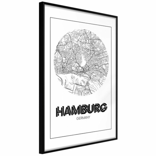 Paris Prix - Affiche Murale Encadrée City Map Hamburg Round 30 x 45 cm Noir Paris Prix  - Poster paris