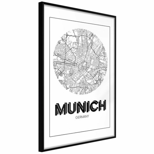 Paris Prix - Affiche Murale Encadrée City Map Munich Round 30 x 45 cm Noir Paris Prix  - Paris Prix