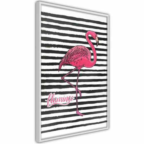 Paris Prix - Affiche Murale Encadrée Flamingo on Striped Background 40 x 60 cm Blanc Paris Prix  - Décoration