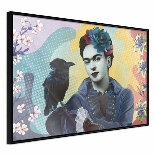 Paris Prix - Affiche Murale Encadrée Frida with a Raven 30 x 20 cm Noir Paris Prix  - Décoration Noir et blanc