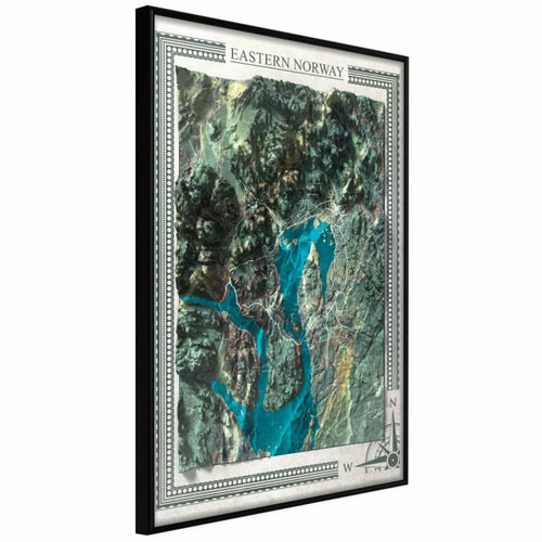 Paris Prix - Affiche Murale Encadrée Raised Relief Map Eastern Norway 40 x 60 cm Noir Paris Prix  - Décoration