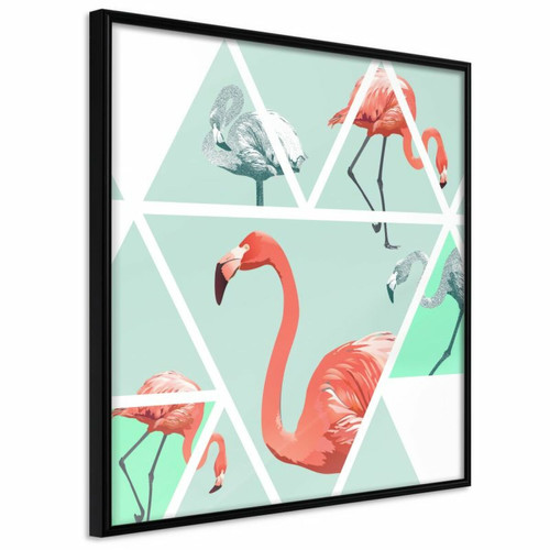 Paris Prix - Affiche Murale Encadrée Tropical Mosaic with Flamingos 30 x 30 cm Noir Paris Prix  - Décoration