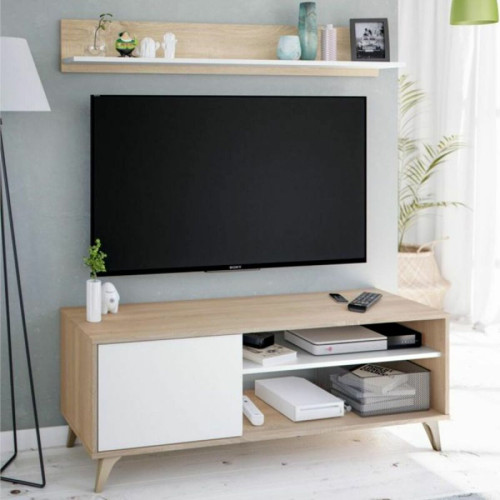 MIRAKEMUEBLE - Meuble TV avec étagère Relax - Chêne canadien et Artik White Blanco Artik - Roble Canadien MIRAKEMUEBLE  - Etagere 40 cm largeur