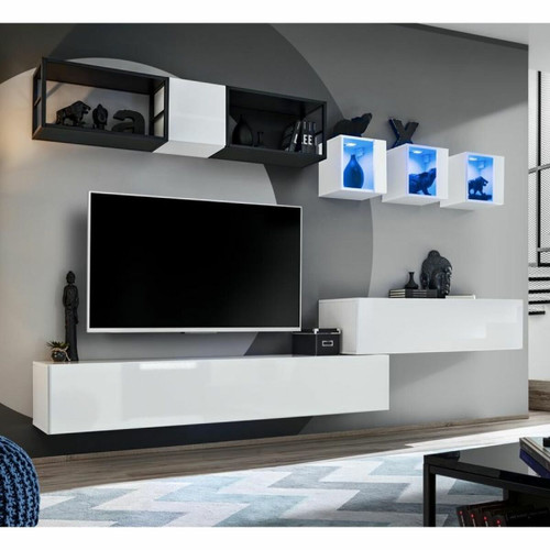 Paris Prix - Ensemble Meuble TV Design Switch III 280cm Blanc & Noir Paris Prix  - Ensemble meuble tv design