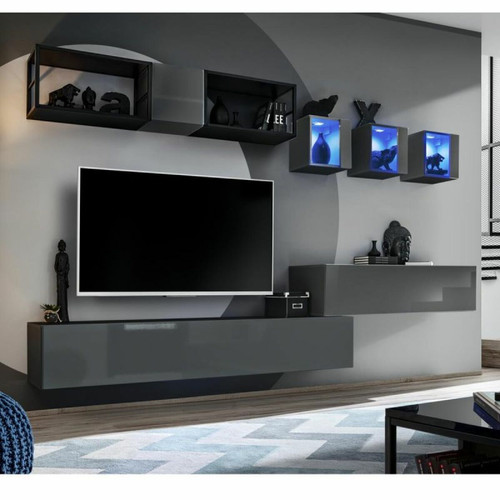 Paris Prix - Ensemble Meuble TV Design Switch III 280cm Gris & Noir Paris Prix  - Ensemble meuble tv design