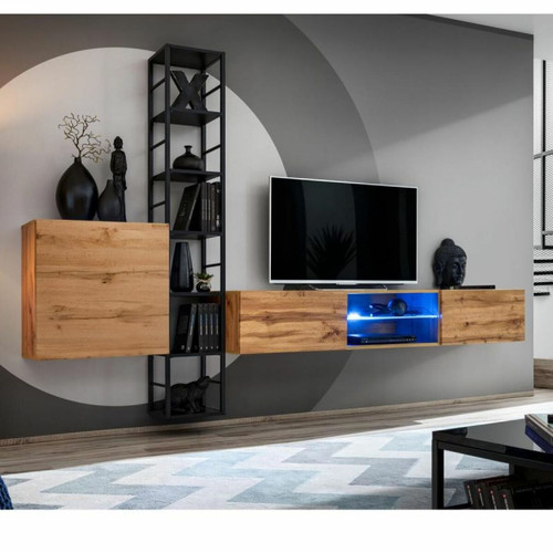 Paris Prix - Ensemble Meuble TV Design Switch VI 270cm Naturel & Noir Paris Prix  - Ensemble meuble tv design