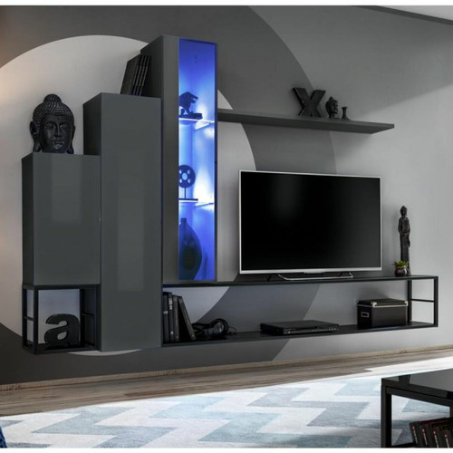 Paris Prix - Ensemble Meuble TV Design Switch VIII 240cm Gris & Noir Paris Prix  - Ensemble meuble tv design