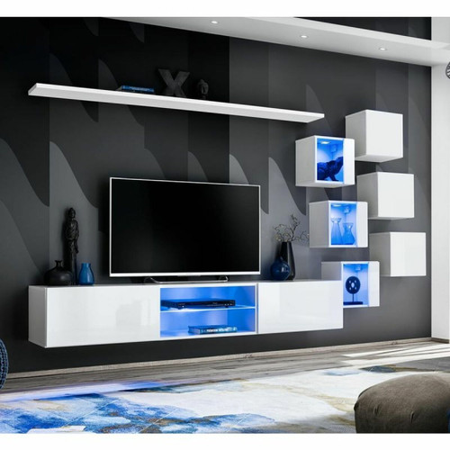 Paris Prix - Ensemble Meuble TV Design Switch XXI 260cm Blanc Paris Prix - Meubles TV, Hi-Fi Paris Prix