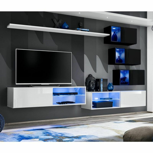 Paris Prix - Ensemble Meuble TV Design Switch XXIV 250cm Blanc & Noir Paris Prix  - Meubles de salon Salon, salle à manger