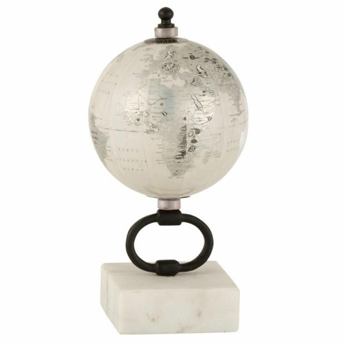 Paris Prix - Globe sur Pied Marbre Marbe 20cm Blanc & Noir - Statues Blanc