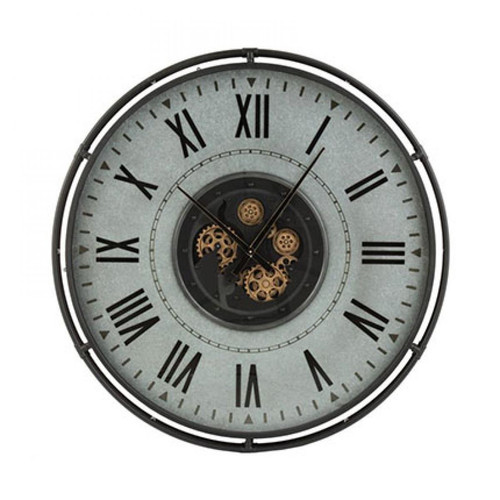 Paris Prix - Horloge ancienne ronde 109 cm en métal gris et doré - Paris Prix