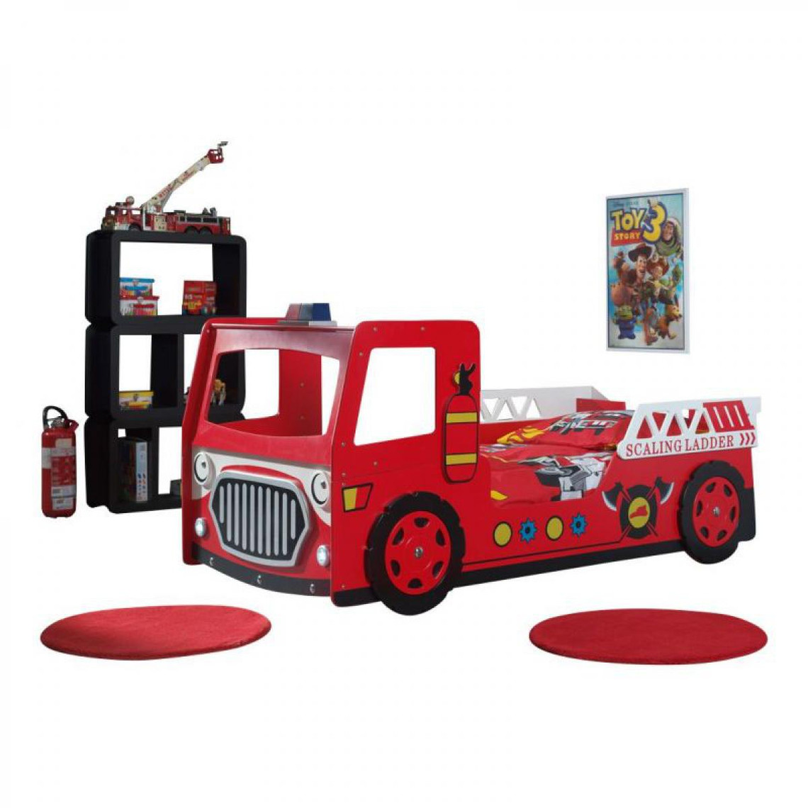 Paris Prix Pack - Lit Enfant & Matelas Camion de Pompier 90x200cm Rouge