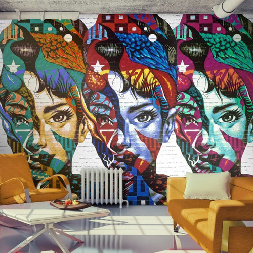 Paris Prix - Papier Peint Colorful Faces 280 x 400 cm Paris Prix  - Revêtement mural intérieur