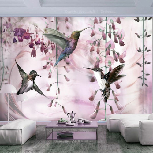 Paris Prix - Papier Peint Flying Hummingbirds Pink 105 x 150 cm Paris Prix  - Revêtement sol & mur