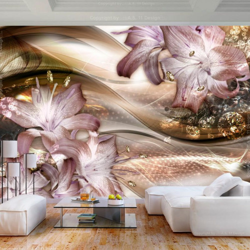 Paris Prix - Papier Peint Lilies on the Wave Brown 105 x 150 cm Paris Prix  - Revêtement sol & mur