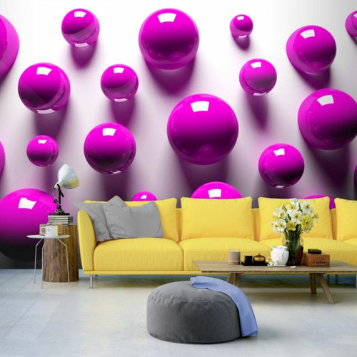 Paris Prix - Papier Peint Purple Balls 105 x 150 cm Paris Prix  - Revêtement mural intérieur