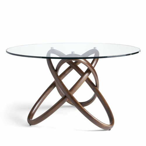 Angel Cerda - Table à manger en verre trempé et bois Angel Cerda  - Table ronde verre design