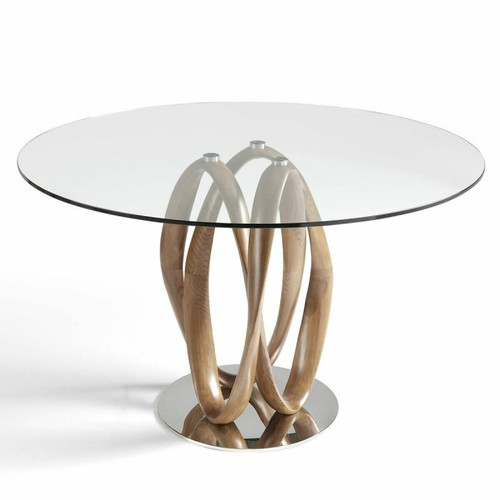 Angel Cerda - Table à manger en verre trempé noyer Angel Cerda  - Table ronde verre design