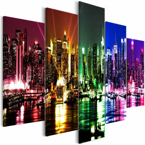 Paris Prix - Tableau Imprimé Rainbow New York 5 Panneaux Wide 100x225cm Paris Prix  - déco New York Décoration