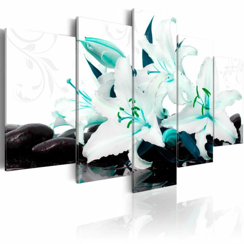 Paris Prix - Tableau Imprimé Turquoise Lilies & Stones 100 x 200 cm Paris Prix  - Décoration