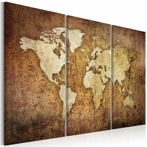 Paris Prix - Tableau Imprimé World Map : Brown Texture 80 x 120 cm Paris Prix  - Décoration
