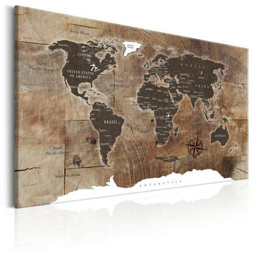 Paris Prix - Tableau Imprimé World Map : Wooden Mosaic 60 x 90 cm Paris Prix  - Décoration