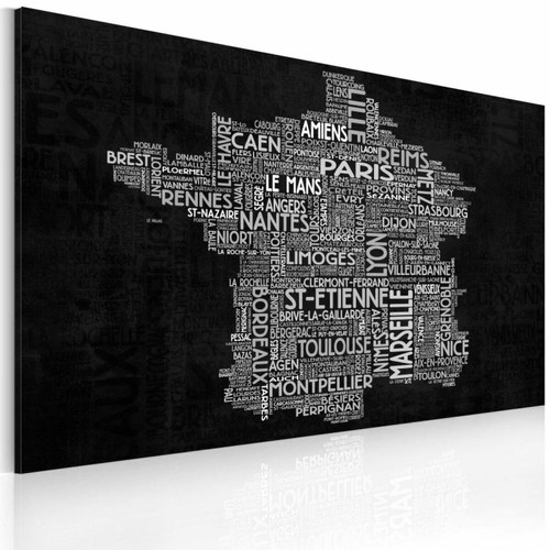 Paris Prix - Tableau Text Map of France on the Black Background 60 x 90 cm Paris Prix  - Tableau paysage Tableaux, peintures