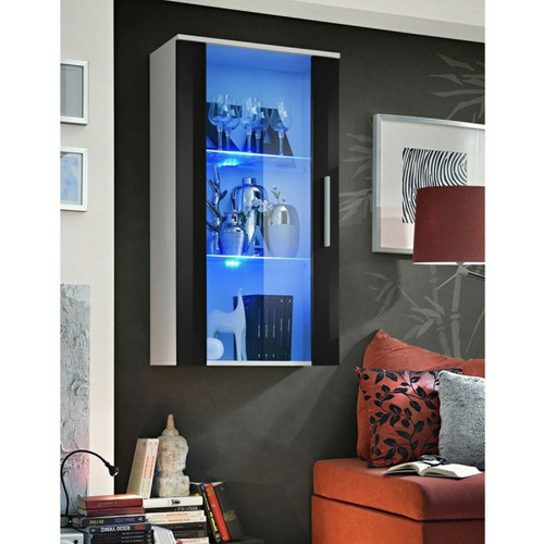 Paris Prix - Vitrine LED Murale Design Neo 110cm Blanc & Noir Brillant Paris Prix  - Bibliothèques, vitrines