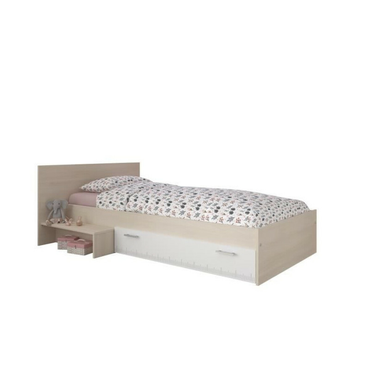 Cadres de lit PARISOT Lit enfant l 90 x L 190 cm - Decor acacia et blanc tiroir - Contemporain - CHARLEMAGNE