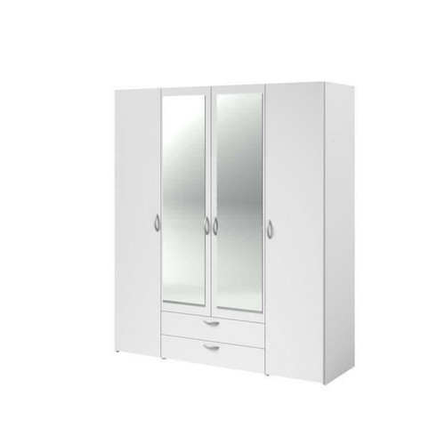 PARISOT - Armoire VARIA - Décor blanc - 4 portes battantes + 2 miroirs + 2 tiroirs - L 160 x H 185 x P 51 cm - PARISOT - Le meilleur de nos Marchands Maison