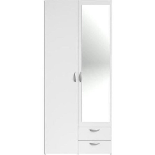 PARISOT - Armoire VARIA - Décor blanc - 2 portes battantes + 1 miroir + 2 tiroirs - L 81 x H 185 x P 51 cm - PARISOT - PARISOT