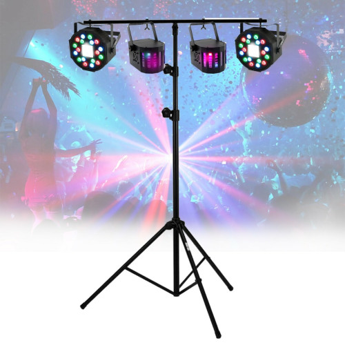 Party Light & Sound -Pack light DJ 4 jeux de lumière compacts et puissants, 1 Portique robuste - PA DJ SONO MIX LED Soirée anniversaire mariage, Bar Party Light & Sound  - Effets lumineux