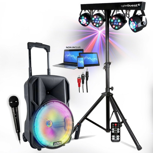Party Light & Sound - Enceinte SONO DJ PARTY 400W AVEC USB, Micro SD, BLUETOOTH,  Radio FM, MICRO Portique Lumière, soirées Anniversaires Fêtes - Pack Enceintes Home Cinéma