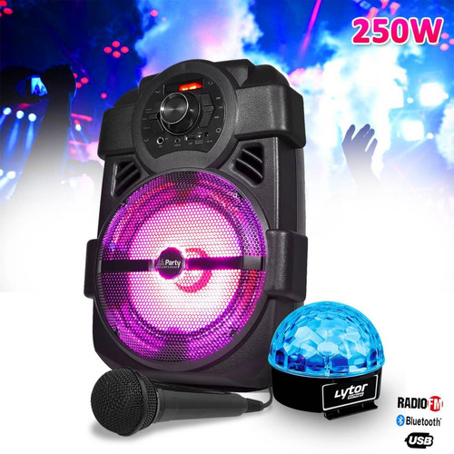 Party Light & Sound - Enceinte karaoke mobile 250W 8" USB/BT/FM + Jeu de lumière Effet Astro à LED + Micro Party Light & Sound   - Enceinte nomade